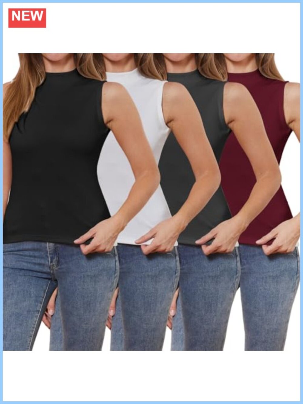 Fleece Mock Turtleneck Sleeveless Tops Slim Fit 4 Pack Layering Tank